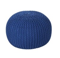 Christopher Knight Home Belle Knitted Cotton Pouf, Navy New In Box $159.99