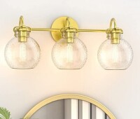 Ciseux Bathroom Light Fixture, 3 Light Gold Bathroom Vanity Fixture with Seeded Glass Globe Shade Brushed Gold Wall Sconce E26 Base for Farmhouse Desk Chair Sink Mirrors Decor Lights New In Box $199.99