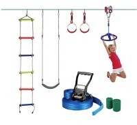 Zipdiz Slackline Kit Obstacle Course for Kids – 82 Feet Zipline Playsets for Backyard Include Ninja Trolley, Climbing Rings – Easy Installation Jungle Gym Kids Outdoor Play Equipment New In Box $199.99