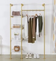 EDCB Garment Rack Heavy Duty Clothes Rack for Hanging Clothes, Metal Freestanding Closet Wardrobe Rack, Gold Industrial Pipe Clothing Rack with Shelves Closet Rods System New In Box $329.99