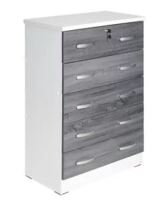 Better Home WC5-Wht-Gry Cindy 5 Drawer Chest Wooden Dresser with Lock, White & Gray $299