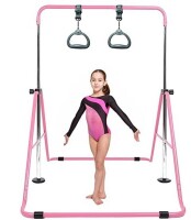 AMRTA Gymnastics Bars for Home with Rings Set Pink, Adjustable Height Training Balance Kip Monkey Bar Folding Horizontal Gymnastic Equipment, for Kids Children Junior Toddler Baby Ages 3-10 New In Box $229.99