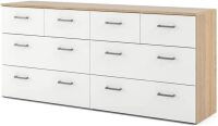 Tvilum 8 Drawer Double Dresser, Oak Structure, White (2 Boxes) $399