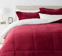 Amazon Basics Ultra-Soft Micromink Sherpa Comforter Bed 3-Piece Set, Full/Queen, Burgundy New In Box $149.99