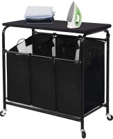 STORAGE MANIAC 3-Section Laundry Sorter with Foldable Ironing Board, Heavy-Duty Rolling Laundry Cart with and Removable Bags, Triple Laundry Hamper with Wheels, Matte Black New In Box $119.99