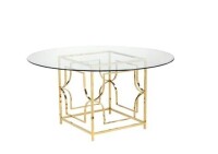 Pangea Home Edward Metal Round Dining Table with Glass in Brass (2 Boxes) New In Box $1299