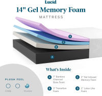 Lucid 14 Inch King Plush Memory Foam Bamboo Charcoal Foam – Gel Infused – Hypoallergenic Foam Mattress CertiPUR-US Certified, White New $899