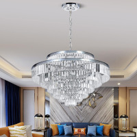 Crystal Chandeliers Modern Style Chrome 39 inch & Lights Round Hanging Classic Pendant Ceiling Chandelier Lighting Fixture 7-Tier for Dining Room Living Room, New in Box $1,199