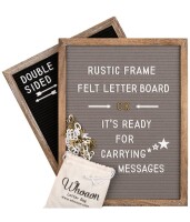 Whoaon Rustic Wood Frame Double Sided Gray & Black Felt Letter Board 12x16 inch with Letters, Stand, Scissors Set Vintage Letter Board Sign with Changeable Letters / Arcobis White Board Dry Erase for Wall, 10 Markers, 4 Magnets, 1 Eraser, 12"x16" Small Ma