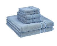 Amazon Basics GOTS Certified Organic Cotton Towel Set - 6-Piece Set includes 2 bath towels of 30x54 inches, 2 hand towels of 16x26 inches and 2 washcloths of 12x12 inches, True Blue New In Box $79