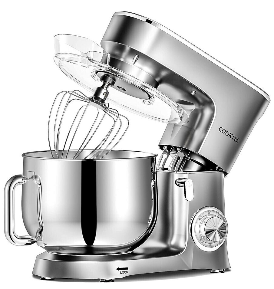 COOKLEE Stand Mixer, 9.5 Qt. 10-Speed Electric Kitchen Mixer with  Dishwasher-Safe Dough Hooks, Flat Beaters, Wire Whip & Pouring Shield  Attachments for Most Home Cooks, SM-1551, Silver 