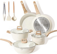CAROTE Nonstick Pots and Pans Set, Induction Kitchen Cookware Set, 11 Pcs Cooking Pans Set w/White Granite New in Box $119