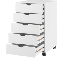 Naomi Home Taylor 5 Drawer Chest, Wood Storage Dresser Cabinet with Wheels, Craft Storage Organization, Makeup Drawer Unit for Closet, Bedroom, Office File Cabinet 180 lbs Total Capacity - White $219.99