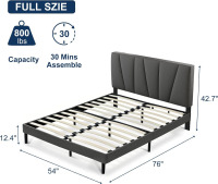Molblly Full Bed Frame with Tufted Headboard, Upholstered Platform Bed with Headboard and Strong Wooden Slats, No Box Spring Needed, Easy Assembly, Dark Gray, New in Box $299