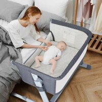 Pearlove 3 in 1 Baby Bassinet Bedside Sleeper, Bedside Crib with 6 Adjustable Height, Soft Mattress & Wheels, Portable Easy to Assemble Bassinet, Baby Cribs for Infant Newborn (Gray) $209.99