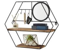 TFER Floating Shelves Wall Mounted Hexagon Wall Shelf Hanging Shelves for Wall Storage Rustic Wood Wall Shelves for Bedroom, Living Room, Bathroom, Kitchen, Office (Black) / TFER Floating Shelves Hexagon Shelf Wall Mounted Hanging Shelves Rustic Farmhouse