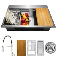 AKDY Handmade All-in-One Topmount Stainless Steel 33 in. x 22 in. Single Bowl Kitchen Sink w/ Spring Neck Faucet, Accessory, New in Box $699