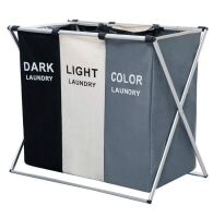 Nicesail 3 Section Laundry Basket Printed Dark Light Color, Foldable Hamper/Sorter with Waterproof Oxford Bags and Aluminum Frame, Washing Clothes Storage for Home, Dormitary Multicolored New In Box $79