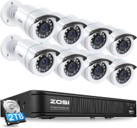 ZOSI 1080P H.265+ Home Security Camera System with AI Human Vehicle Detection, 5MP 3K Lite 8 Channel CCTV DVR Recorder with 2TB Hard Drive and 8 x 1080p Surveillance Bullet Camera Outdoor Indoor $399