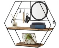 TFER Floating Shelves Wall Mounted Hexagon Wall Shelf Hanging Shelves for Wall Storage Rustic Wood Wall Shelves for Bedroom, Living Room, Bathroom, Kitchen, Office (Black) / Gold New In Box Assorted $109.99