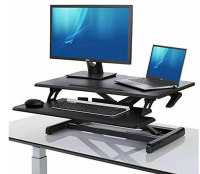 Seville Classics Airlift Height Adjustable Sit Desk Converter Workstation Standing Ergonomic Dual Monitor Riser with Keyboard Tray, Compact Rectangular 30", Midnight New In Box $199