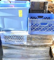 Pallet of Plastic Totes and Crates