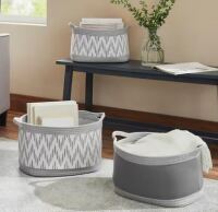 StyleWell Round Cotton and Rope Gray Chevron Storage Baskets (Set of 3) New $99