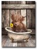 Fwifjods Highland Cow Sunflower Canvas Wall Art Interesting Animals Bathing in Bathtub Modern Oil Painting Suitable for Bathroom Living Room Bedroom Home, size 16 inches high x 24 inches wide New In Box $79