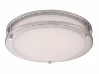 Hampton Bay Flaxmere 12 in. Brushed Nickel Dimmable LED Integrated Flush Mount with Frosted White Glass Shade New In Box $99