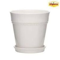 Vigoro 7.9 in. Ravanaey Small Glossy White Ceramic Planter (7.9 in. D x 7.9 in. H) With Drainage Hole and attached saucer New $79
