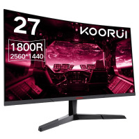 KOORUI 27 inch 2K QHD 144Hz 1ms Curved Gaming Monitor, Adpitive-sync Technology, 100% sRGB Computer Monitor, HDMI/DisplayPort, Black, (27E6QC), with Line On Working $399