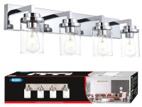 MELUCEE 4-Light Bathroom Lighting, Modern Chrome Vanity Light Fixture Over Mirror, Industrial Wall Mount Light with Clear Glass Shade for Bath Kitchen Living Room New In Box $250