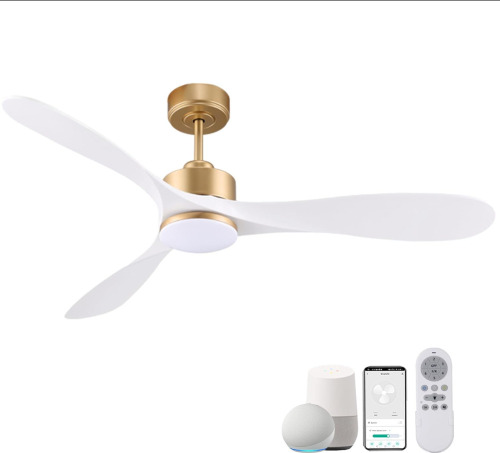 Cumilo 52” Smart Gold White Ceiling Fan with Lights and Remote, Quiet DC Motor, High CFM, Control with WIFI Alexa APP, Modern Indoor outdoor Ceiling Fan with Dimmable LED Light for Bedroom Patio Porch New In Box $299