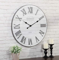 FirsTime & Co. Emmett Shiplap Wall Clock, 27", Galvanized Silver, White New In Box $199