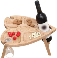 ADVEN Outdoor Wine Picnic Table Portable Folding Heart Wooden Picnic Table with Glass Holder Snack Tray for Park Beach Camping Outdoor Dinner New In Box $119.99