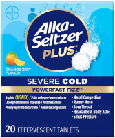 ALKA-SELTZER PLUS Severe Cold, PowerFast Fizz, Zest Effervescent Tablets, for Adults with Headache, Sore Throat, Sinus Congestion, Runny Nose, Sneezing, Fever, Body Aches & Pains, Orange, 20 Count