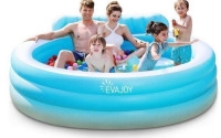EVAJOY FULL-SIZED INFLATABLE SWIMMING FAMILY POOL WITH SEATS IN BLUE, NEW IN BOX $129.99