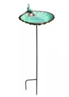 ACHLA DESIGNS 11 in. Tall Antique Brass Plated Scallop Shell Birdbath and Feeder with Stake New In Box $199