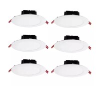 Commercial Electric 6 in. White Flush Round Wet Rated LED Integrated Recessed Lighting Kit (6-Pack) New In Box $150