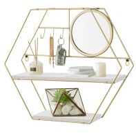 TFER Floating Shelves Wall Mounted Hexagon Wall Shelf Hanging Shelves for Wall Storage Rustic Wood Wall Shelves for Bedroom, Living Room, Bathroom, Kitchen, Office Gold New In Box $109.99