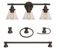 Globe Electric Parker 3-Light Oil Rubbed Bronze 5-Piece All-In-One Bath Light Set New In Box $250