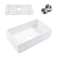 SINKOLOGY Turner 30 in. Farmhouse Apron Front Undermount Single Bowl Crisp White Fireclay Kitchen Sink with Bottom Grid and Drain, New in Box $499