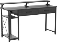 ODK Computer Desk with Drawers, 55 Inch Home Office Desk with Storage & Shelves, Work Desk with Monitor Stand Shelf, Modern Writing Desk for Bedroom, Black Office Desk, New in Box $299