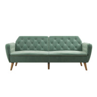 Novogratz Tallulah Memory Foam Futon and Sofa Bed, Light Green Velvet, New in Box $399