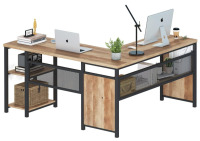 FATORRI L Shaped Computer Desk, Industrial Home Office Desk with Shelves, Reversible Wood and Metal Corner Desk New in Box $399