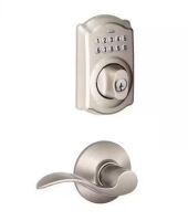 Schlage Camelot Satin Nickel Electronic Keypad Deadbolt Door Lock with Accent Door Handle $250
