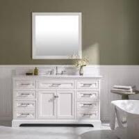 Studio Thompson 60 in. W x 22 in. D Bath Vanity in White with Engineered Stone Vanity Top in Carrara White with White Sink New Shelf Pull $1599