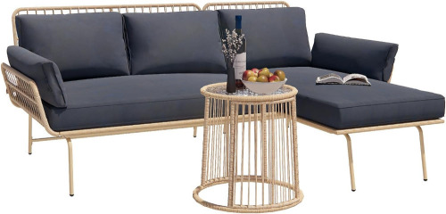 3-Piece Patio Furniture L-Shaped Rattan Wicker Conversation Sofa Set in Grey, New in Box (Similar to Picture) $499