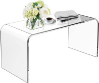 WAHFAY Acrylic Coffee Table with PVC Cover Protector, 32" L x 16" W x 16'' H Modern Waterfall End with Round Edges, 15mm Thick Clear Long Rectangle Lucite Table/Asst New Floor Model Asst $299