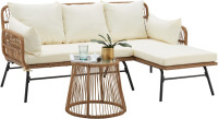 3 Piece Patio Furniture L-Shaped Sectional Conversation Sofa Set with Thick Cushions and Toughened Glass Coffee Table New (Similar to Picture) $499